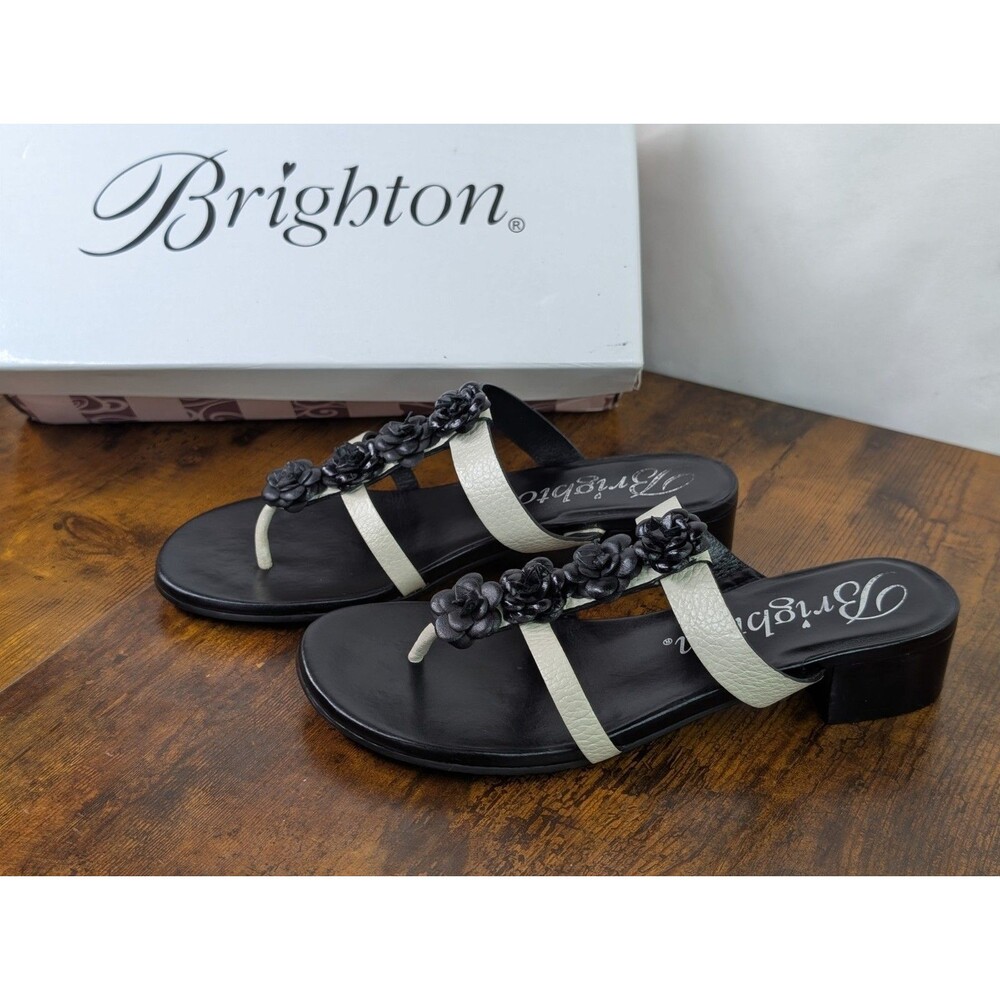 BRIGHTON Liora Leather Thong Sandals Black Size 6 1/2 M